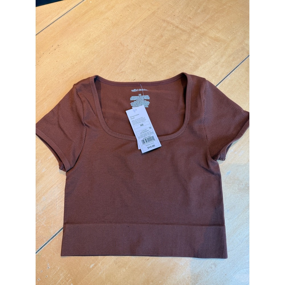 Wild Fable Womens Seamless Ribbed Short Sleeve Crop Top Dark Brown XS NWT
